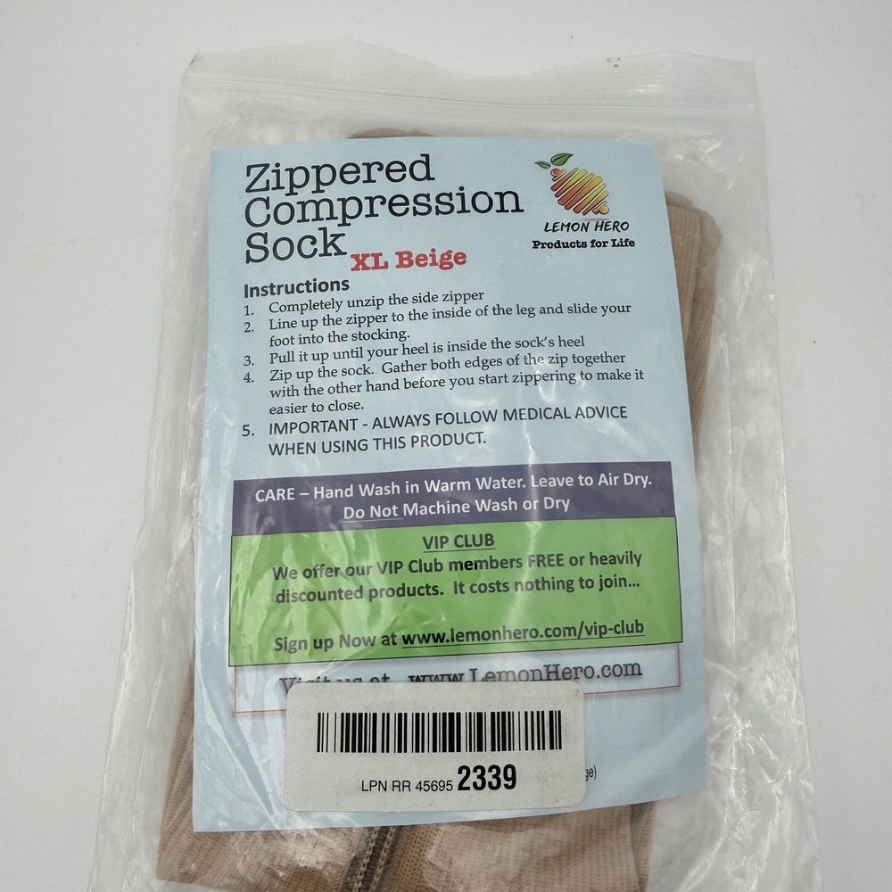 Lemon Hero‎ Zippered Compression Socks XL Beige Medical Support NEW